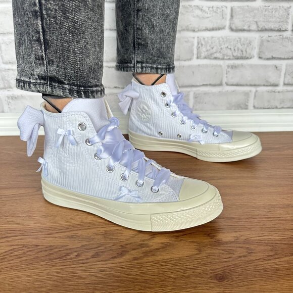 ❤️Converse Chuck 70 Hi Bow Pleated 9.5 Women Shoes Elegant Sneaker White A15191C - Picture 4 of 12